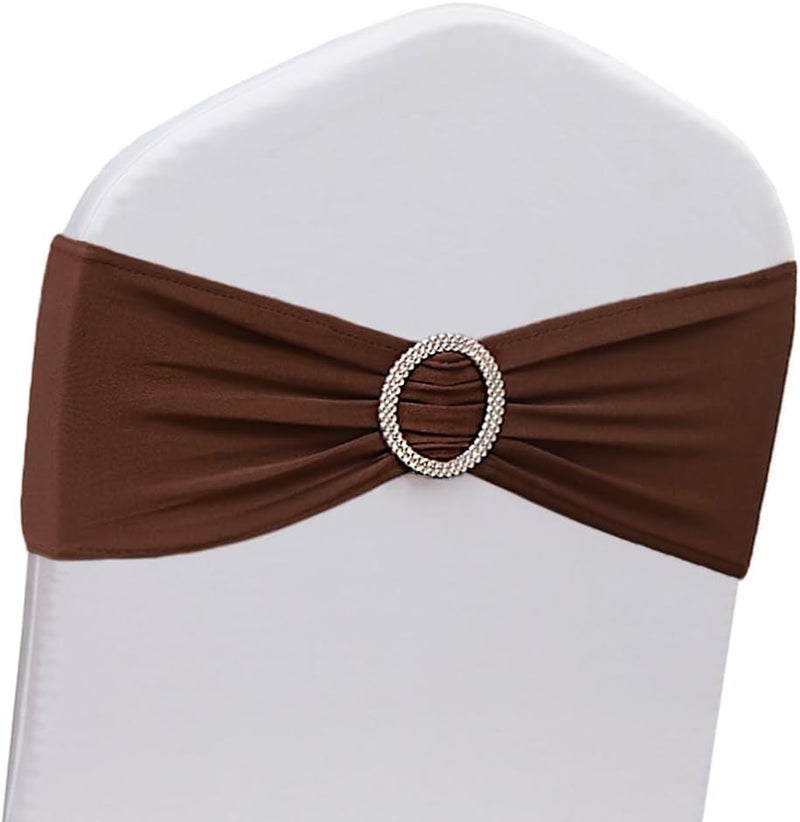 JFDYDM Brown Chair Sashes 50 Pack, Spandex Brown Chair Bows Bands with Buckle Slider for Folding Chairs Wedding Party Birthday Decor, Chair Ties - Image 1